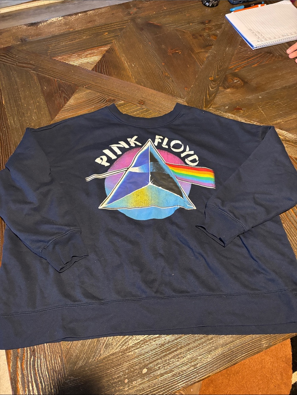 Pink Floyd Navy Crewneck with Rainbow Prism Graphic